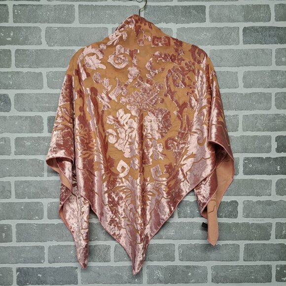 Sunclo Scarf Velvet Pink Floral Satin Semi Sheer Big Square Bandana 44 X 44 Inch - Picture 5 of 9